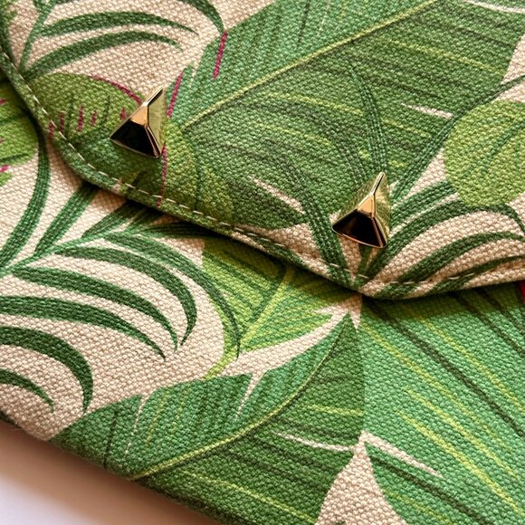 Stella And Dot Clutch Bag Purse Green Palm Leaf Jungle Print with Strap - Picture 2 of 8